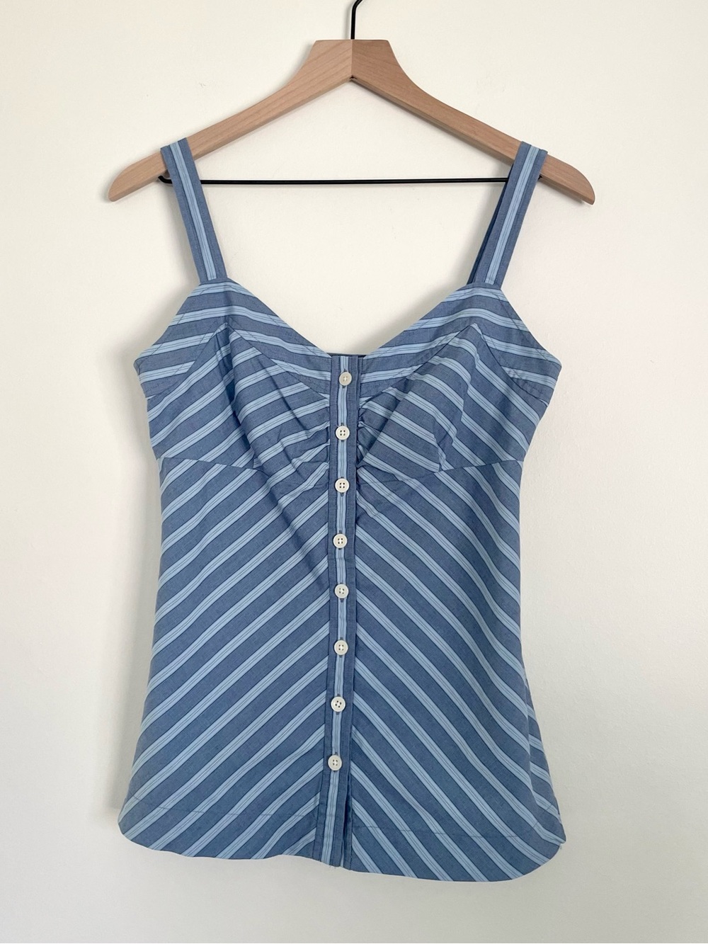 Calvin Klein 100% Cotton Blue Striped Button-Front Cami Vintage Y2K